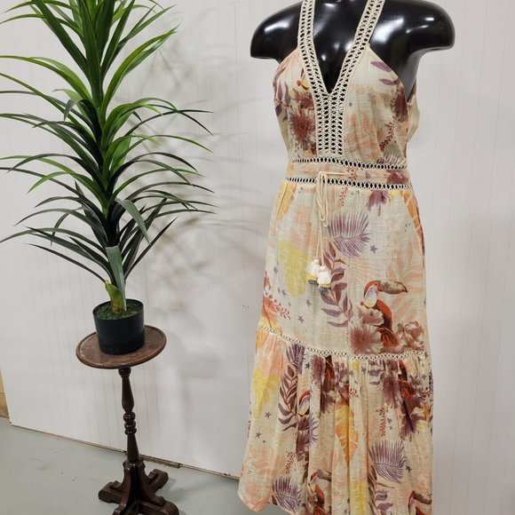 Natural Toned Crochet Trim Dress - Picture 1 of 7